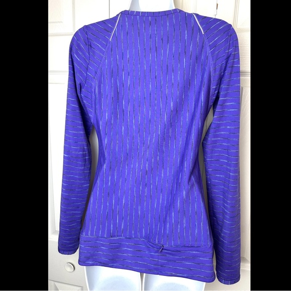 ATHLETA Pop Space Dye Purple Top Shirt Blouse Reflective Blue Gray Pocket Tee - Picture 9 of 12